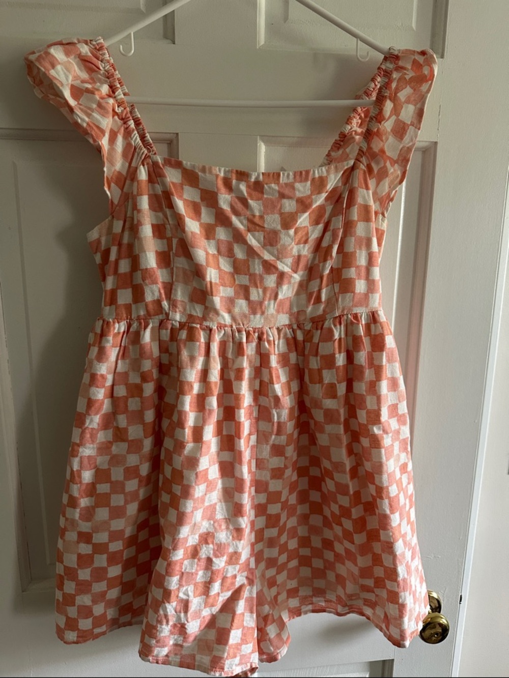 American Eagle Outfitters Peach and White Check Romper